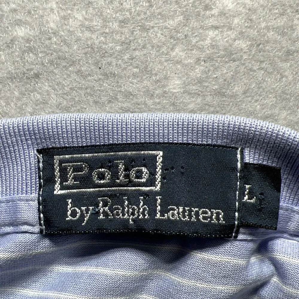 Polo Ralph Lauren Shirt Mens Large Blue Striped Short Sleeve Polo Soft Cotton - Picture 10 of 13